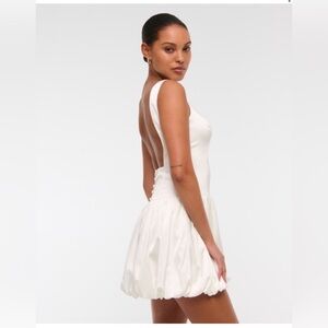 Abercrombie High-Neck Bubble Hem Mini Dress White